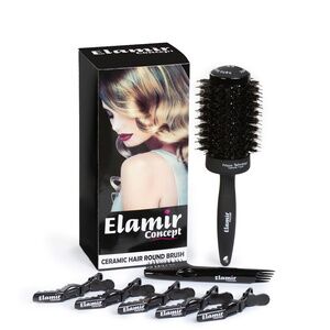 Elamir Concept 2” Ceramic Round Brush Set – Boar Bristle + 5 Clips + Cleaner